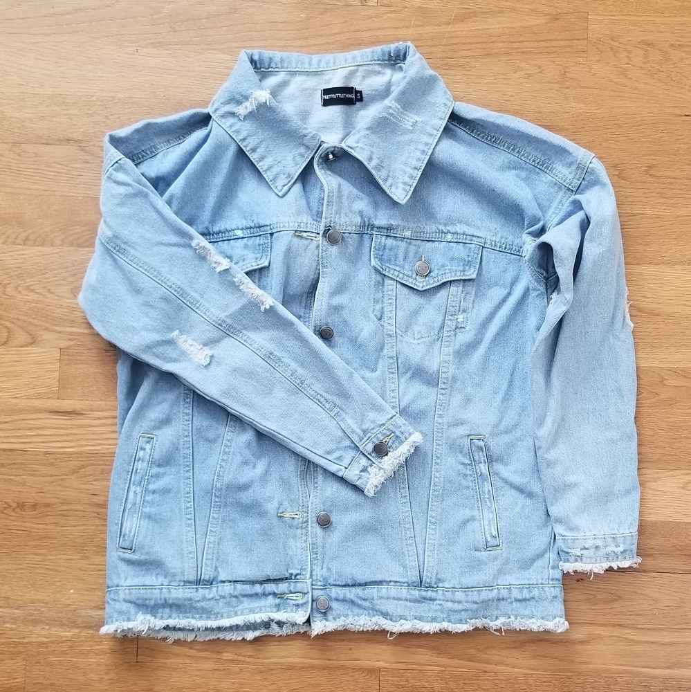 Distressed light denim jacket